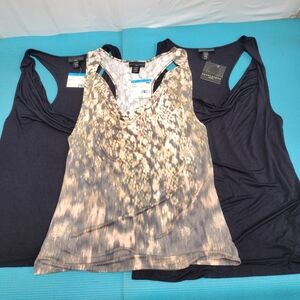 NWT Womens Lot Of 3 Cowl Racer Back Tank Apostrophe Black Brown Snake Print - LP